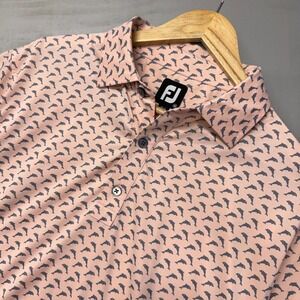 FootJoy Men's Dolphin Graphic Pink Grey Collared Golf Polo‎ Shirt Medium
